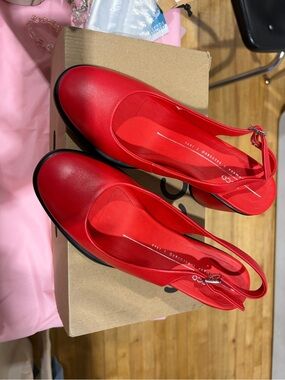 Ecco Red Leather Slingback Clogs